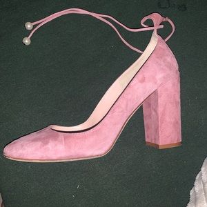 Kate Spade Pink Suede Pearl Ankle Wrap Pumps 10